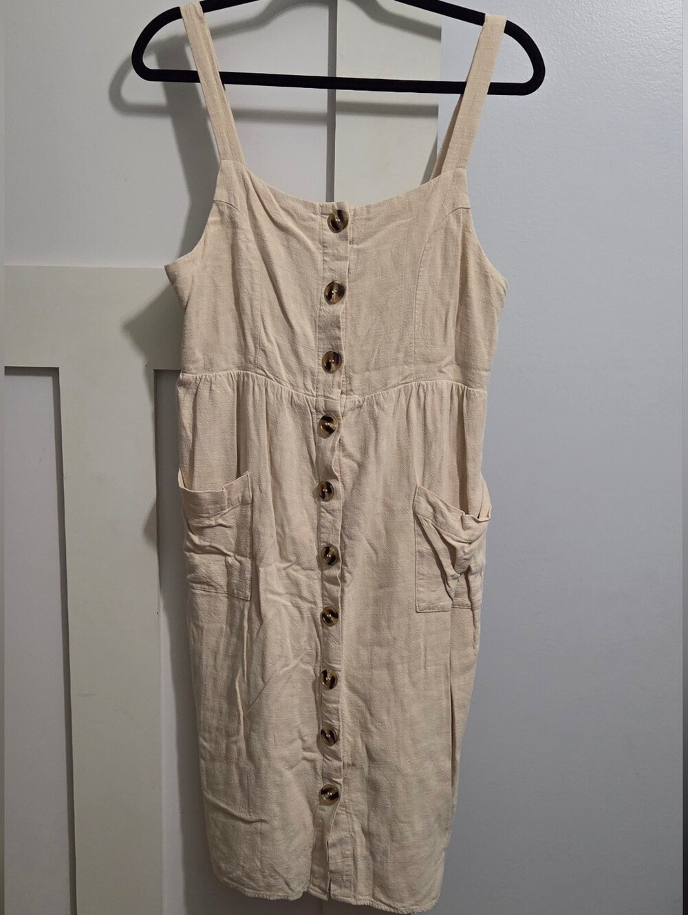 Main Street Exchange - Sleeveless Cream Button-Front Dress with Pockets - Picture 1 of 6